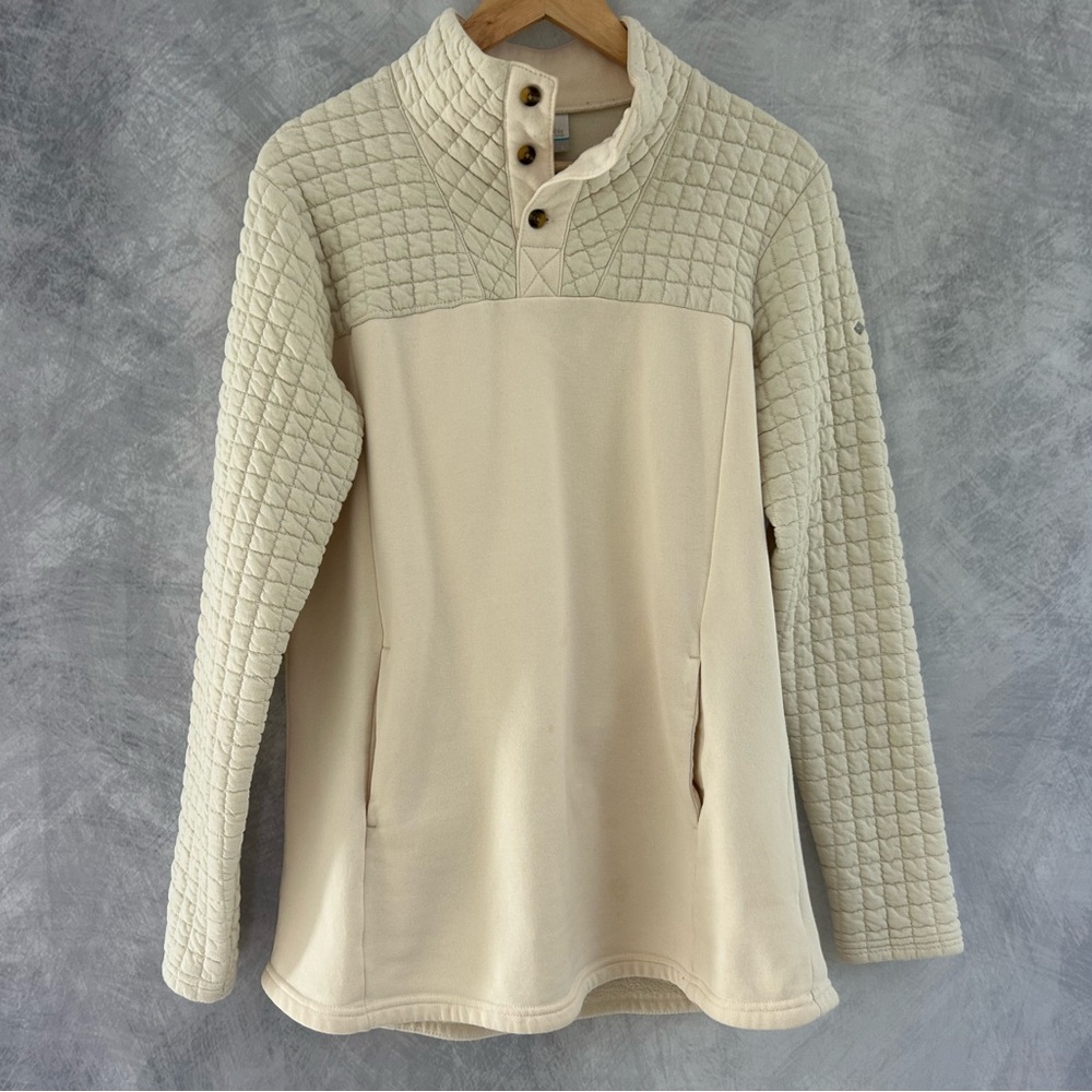 Women's Cream Sweater with Quilted Shoulders
